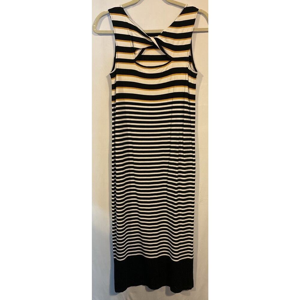 Loft Mixed Stripes Cutout Midi Dress‎ Black/Cream/Gold Size XS - Picture 2 of 7